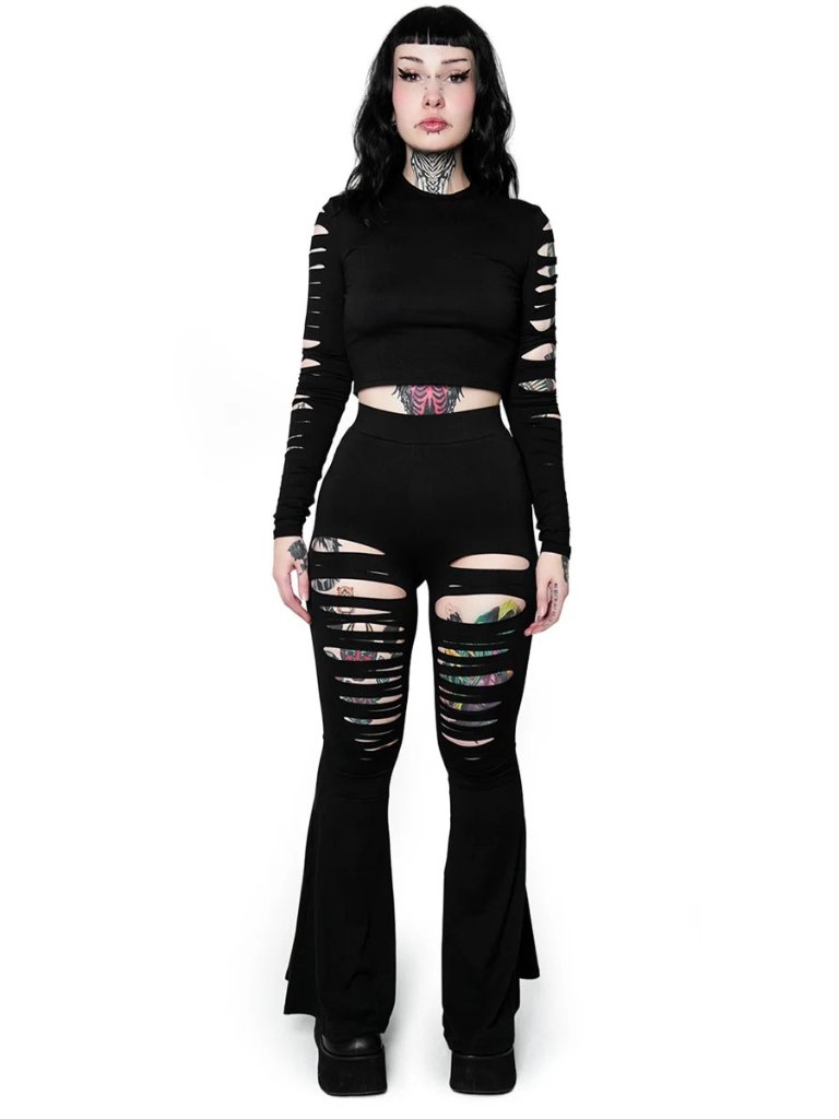 Forest Ink Women's Cleo Flare Pants Size Petite Small Black Grunge Punk Rock — image 2 of 6